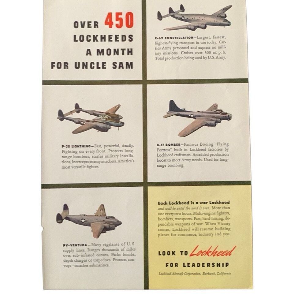 Vintage 1945 Lockheed Over 450 A Month for Uncle Sam Ad Advertisement - Picture 2 of 4